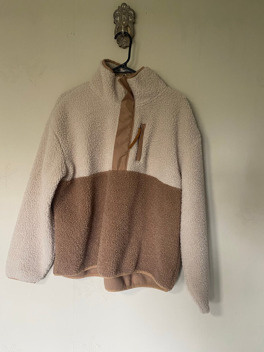 Avalanche Beige Tan 1/4 Zip Teddy Fleece Pullover XL Color Block